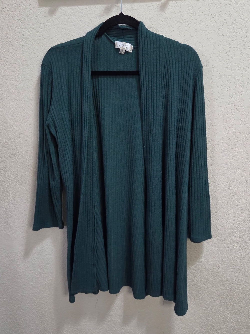 Open-Front Ribbed Cardigan Sweater - Teal Green